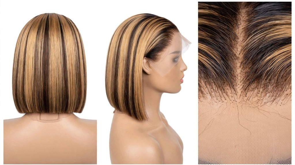 Peruca Bob Loira com Mechas Mel - Lace Front HD - Judy Wigs Loulé