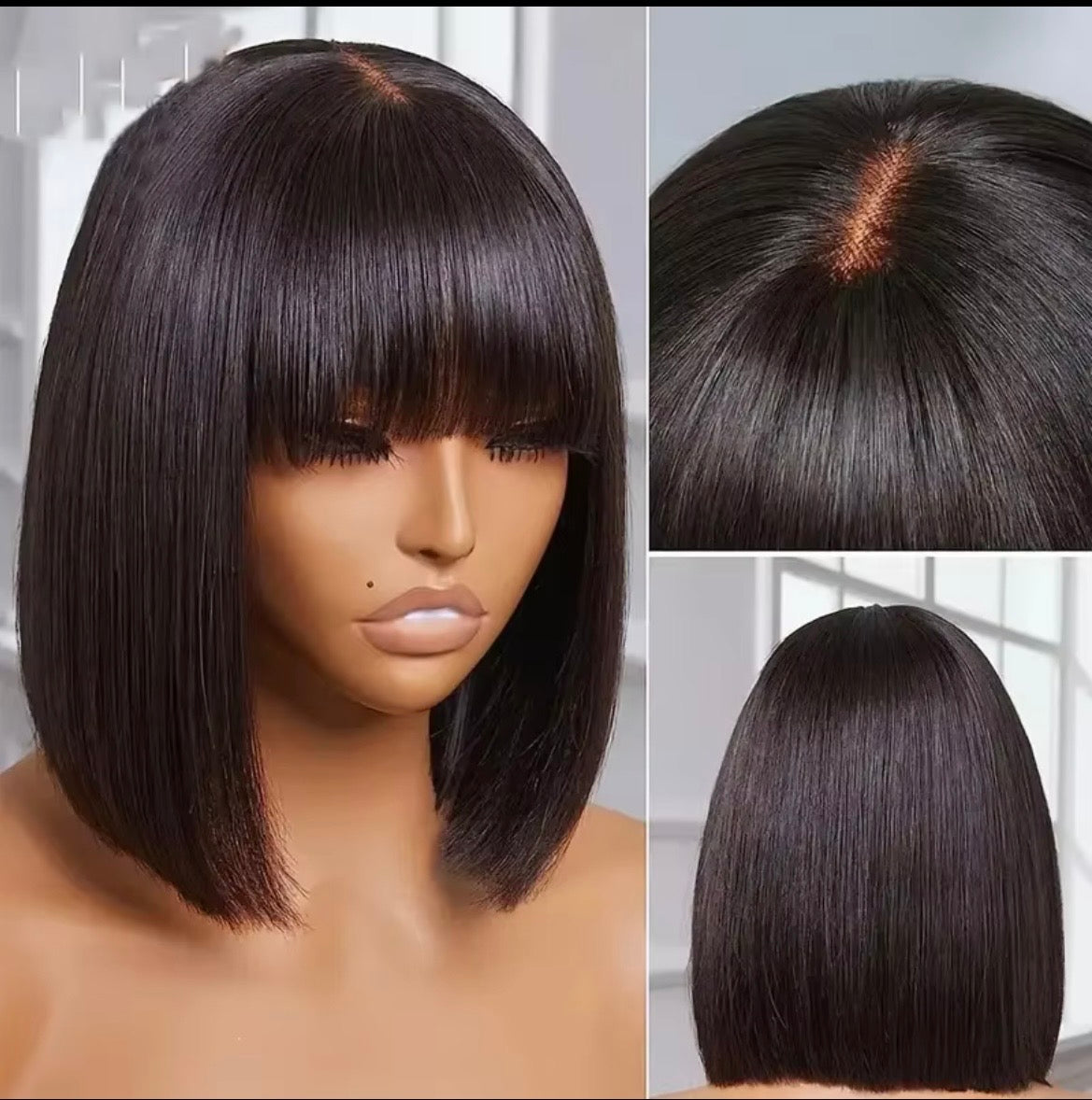 Bob Liso Castanho Escuro com Franja - 14,Cabelo Humano HD